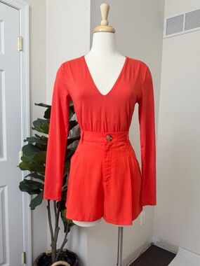 H&M orange Long-Sleeve V-Neck Bodysuit
